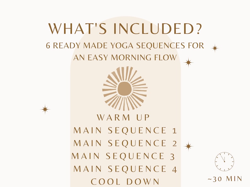 Easy Morning Flow Yoga Sequences, ochtendyogales voor het hele lichaam, met aanwijzingen, ademhalingsbegeleiding, Sanskrietnamen, digitale download yogagids afbeelding 3