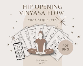 Vinyasa Flow para abrir las caderas / Secuencia de yoga / Yoga para la flexibilidad / Descarga en PDF y PNG