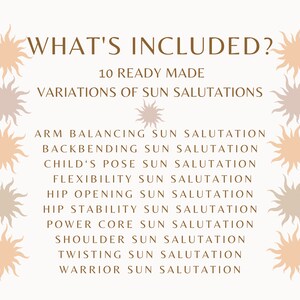 10 Thematic Sun Salutations Yoga Sequences, with cues, breathing guidance, Sanskrit names, printable PDF PNG files zdjęcie 3