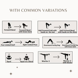 Moon Salutation Flow Yoga-Schritte, vorgefertigte Yoga-Klasse, mit Hinweisen, Atemanleitungen, Sanskrit-Namen, druckbare PDF-PNG-Dateien Bild 7