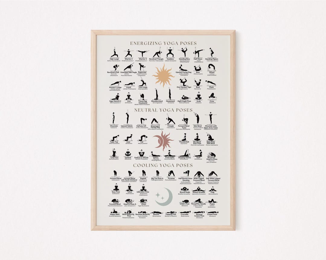 Yoga Poses Poster | Energizing Neutral Cooling Asanas | PNG and PDF