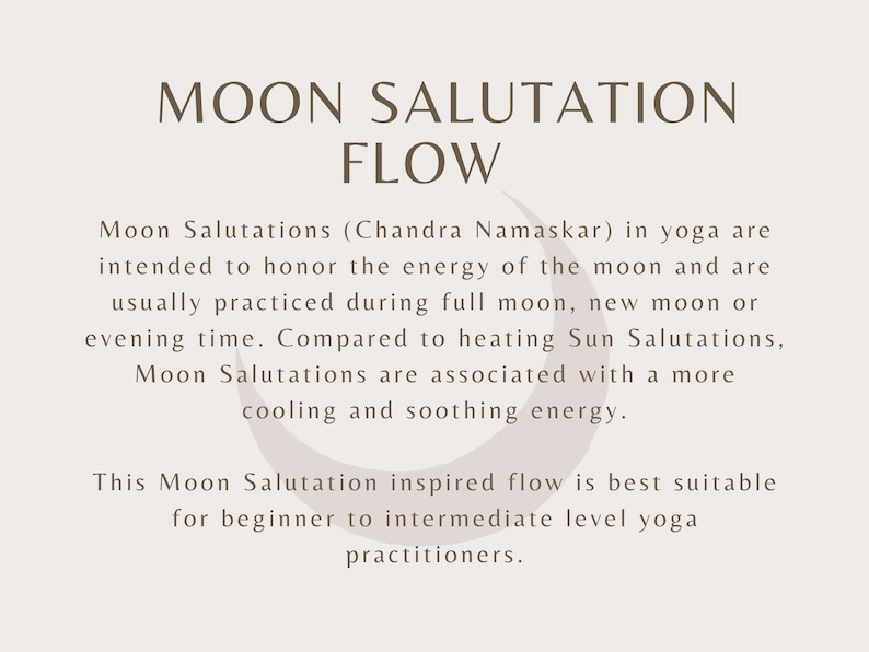 Moon Salutation Flow Yoga Sequences, ready made yoga class, with cues, breathing guidance, Sanskrit names, printable PDF PNG files zdjęcie 2