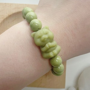 Natural Matcha Green Alashan Agate Bracelets, Tiger Cub (Default fit 6.5inch, Size Customization Available), MCH01