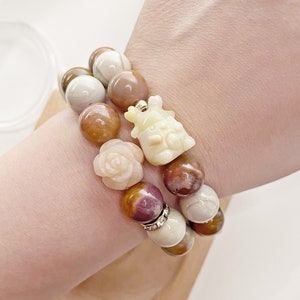 Natural Alashan Agate Bracelets, Christmas, Bell, Gingerman, Reindeer (Default fit 6.5-7inch, Size Customization Available), DD01