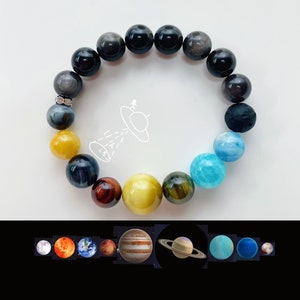 Solar System Bracelet, 100% Natural Material Beads, Energy Stone, 10-14mm