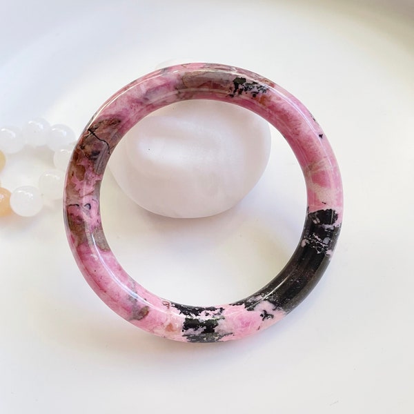 59mm Natural Rhodonite Bangle, Pakistan Pink Rhodonite,  59x10mm, PQW02