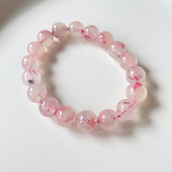 Natural Icy Rhodonite Bracelet, Sakura Rain Rhodonite