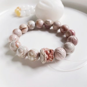 Natural Alashan Agate Bracelets, Lion Head (Default fit 7inch, Size Customization Available)