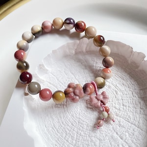 Natural Alashan/Mookaite Agate Bracelets, Bow, Paw, Flower (Default fit 6.5-7inch, Size Customization Available), HDJ01