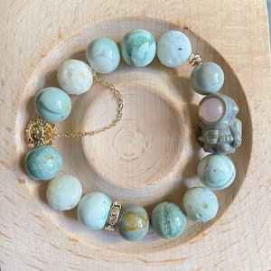 Natural Mint Alashan Agate Bracelets, Astronaut/Spaceman & Meteorite (Size customization Available), BH01