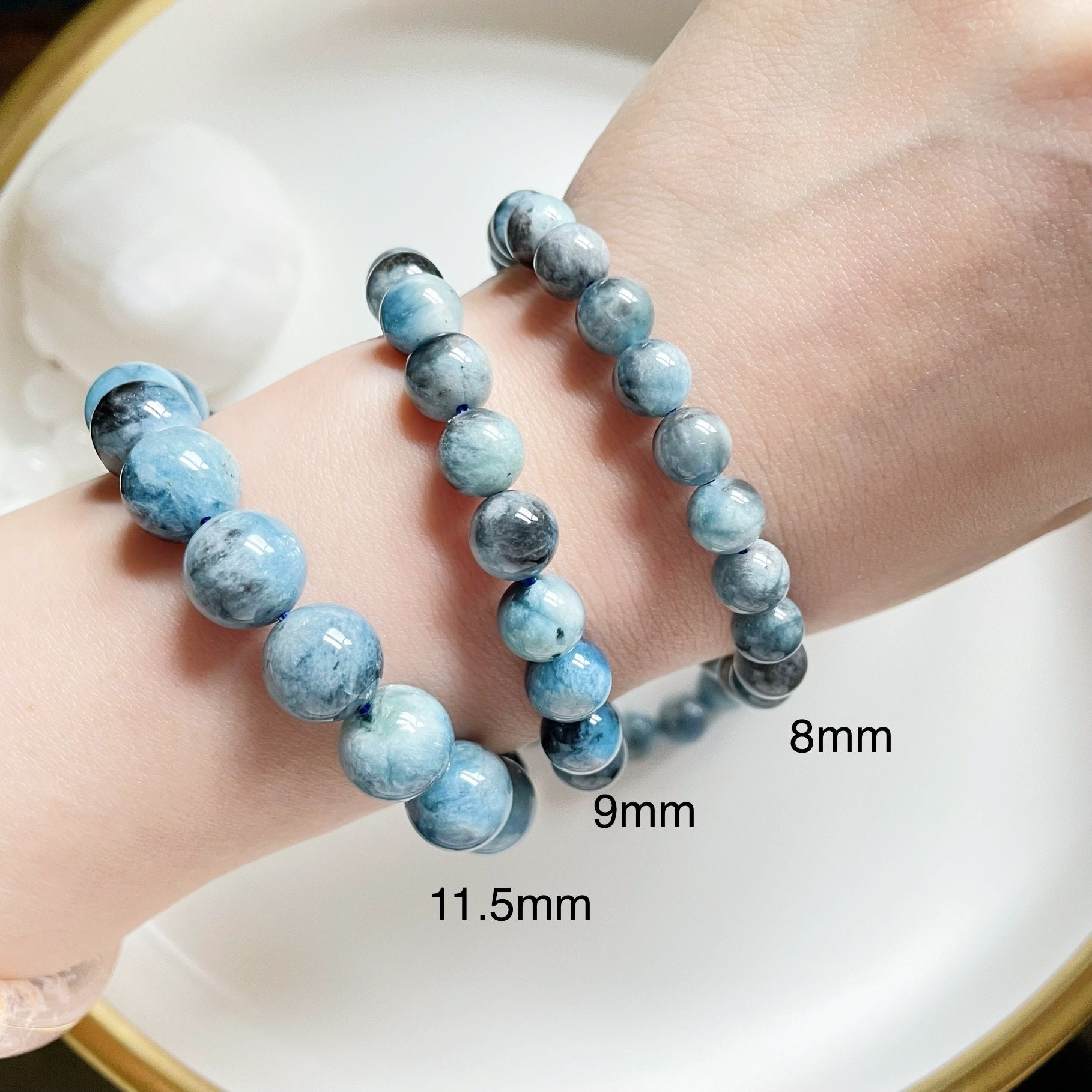 ブレスレット LANARCHIVE water stone bracelet Larimar Stone Silver Bracelet – MindfulSouls