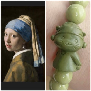 Natural Matcha Green Alashan Agate Bracelets, Girl with a Pearl Earring (Default fit 6.5inch, Size Customization Available), MCH01