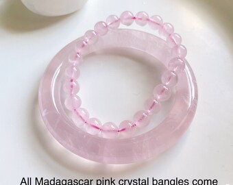 56mm Natural Madagascar Pink Crystal Bangle, High Transparency