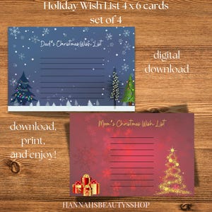 Urlaub Wunschliste Karten, Wunschliste Weihnachten, Wunschliste für Santa, digitaler Download, Urlaub Printables