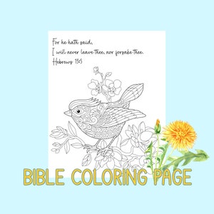Bible Coloring Page | Verses | Kids | Teens | Adults | Sunday School | Memory Work | Children&#39;s Church | Instant Download | Hebrews 13:5