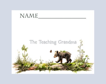 Sunday School Attendance Chart with Bear Cub on a Log