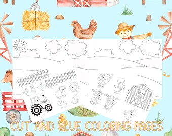 Cut and Glue Farm Scene For Kids | Animals | Barn | Tractor | Pets