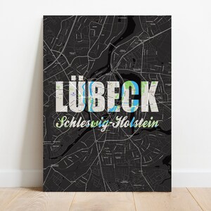 Lübeck Wandbild Poster DinA2 | Poster Hansestadt Lübeck als Lineart Stadtplan Poster Schwarz | Lübeck Map Poster | Heimat Poster Lübeck