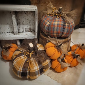Plaid Flannel Rustic Pumpkin with Distressed Burlap Accent
