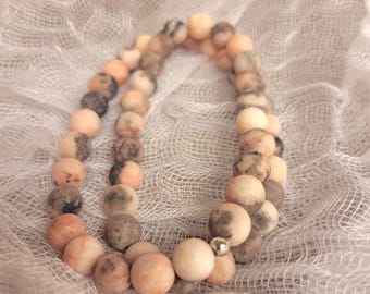 Pink Zebra Jasper Gemstone Stretch Double Bracelet