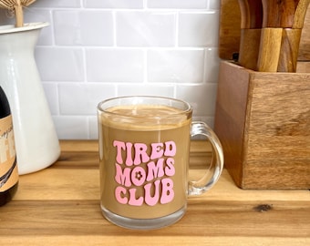 Trinkglas | Kaffeetasse "TIRED MOMS CLUB" aus Glas | Tasse aus Glas | Teetasse | Geschenk Idee Kaffeeliebhaber | Mama