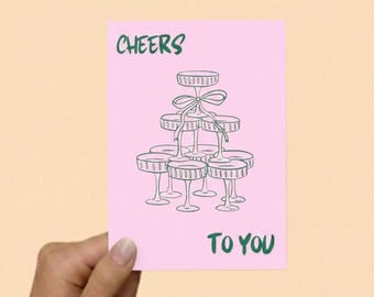 Postcard "Cheers to you" - special greetings | Birthday card | Pink greeting card | Thank you card | Gift for girlfriend/sister