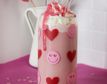 Easter drinking glass gift | Coffee mug to go | Glass with lid and straw | Easter mug | with hearts, gift idea
