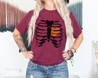 Skeleton Chest Halloween T-shirt, Skeleton Shirt, Fall T-Shirt, Halloween Shirt