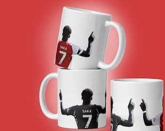 Arsenal Saka Mug For Dad: Hand-Drawn Celebration Coffee Cup