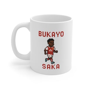 Saka Mug Arsenal Gift for Gooners Gift Mug Saka Retro Mug | 11oz Mug Birthday Gift Arsenal Mug Personalised Saka Pixel Art Mug