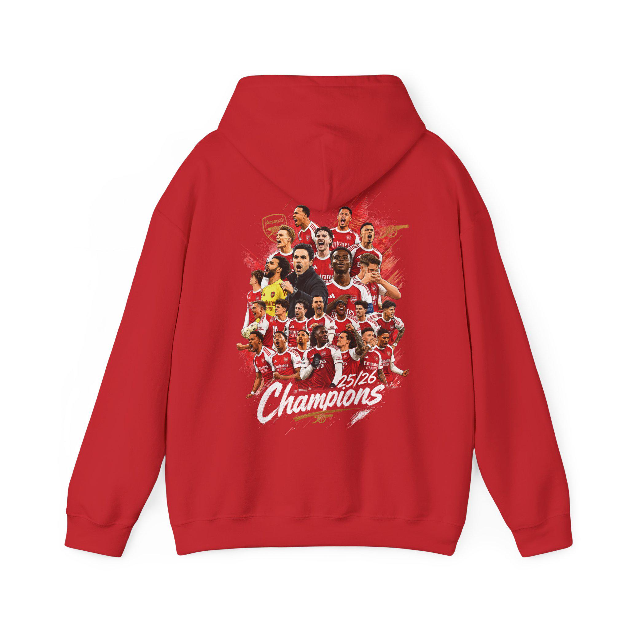 記念グッズ Arsenal Champions Squad 25/26 Red Hoodie Arsenal Champions Hoodie 25/26, Arsenal FC Gifts, Unisex Adult and