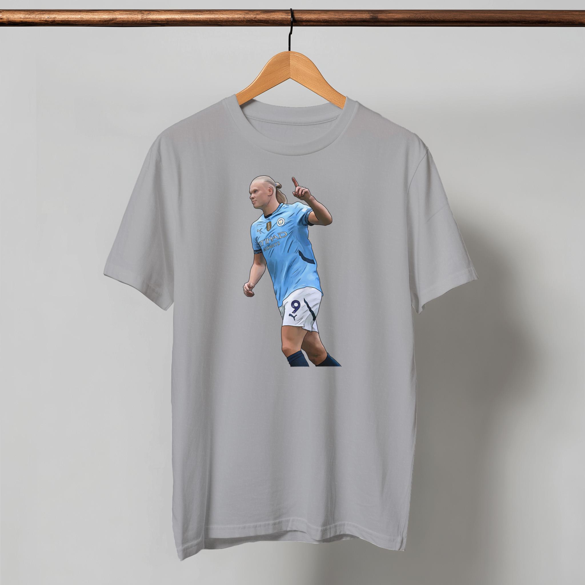 ハーランド マンチェスター・シティ Tシャツ：手描きデザイン、綿100