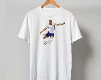 Harry Kane England T-Shirt: Hand-Drawn Illustration, 100% Cotton, World Cup 2026