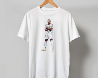 Mbappe Real Madrid Shirt: Hand-Drawn Illustration, 100% Cotton