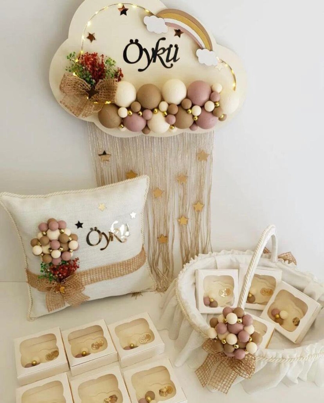 Baby Gift, Personalized Baby Door Wreath and Pillow, Personalized