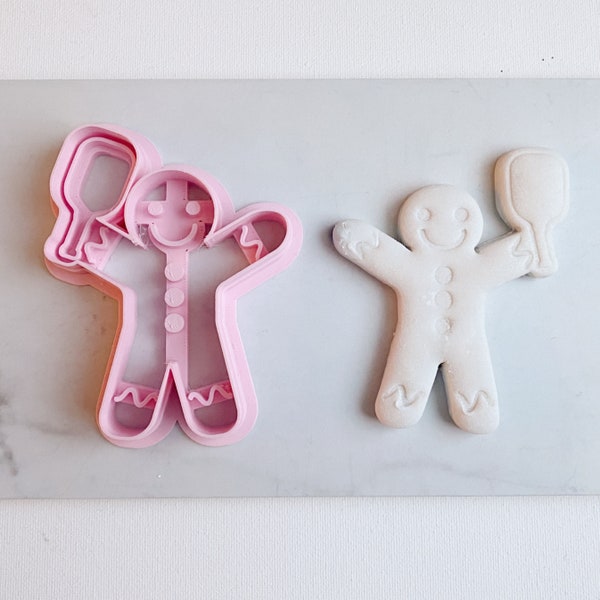 Pickleball Gingerbread Man Embossed Cookie Cutter