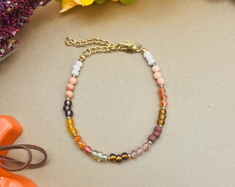 Autumn Beaded Bracelet for Women – Handmade Adjustable Fall Jewelry, Boho Seed Bead Bracelet, Warm Toned Earthy Crystal Jewelry