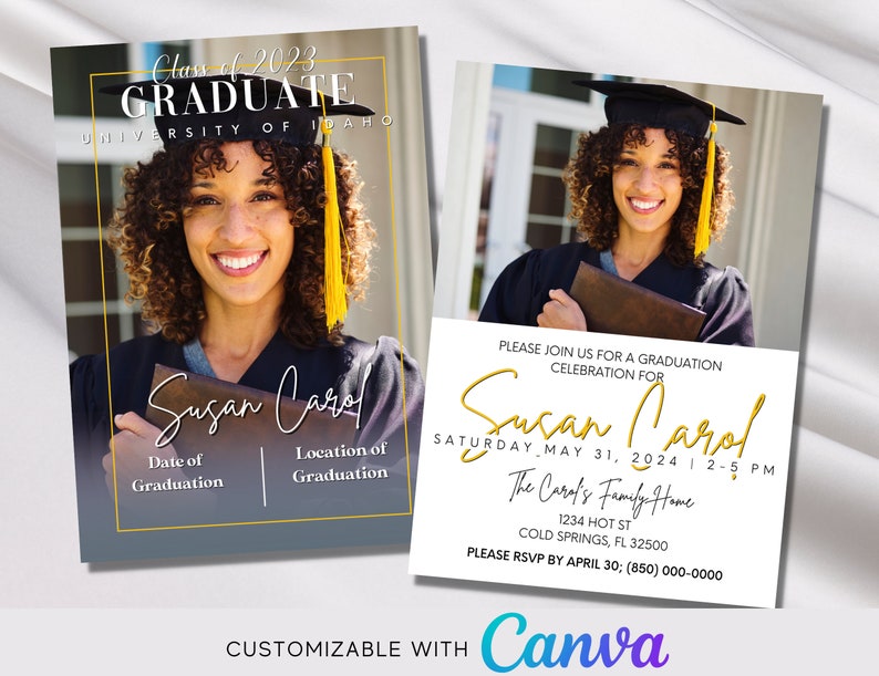 Editable Graduation Announcement Card Canva Template Editable Etsy