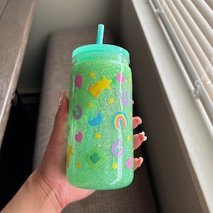 Cereal glitter acrylic cup, Snow globe cup with lid & straw- 16oz