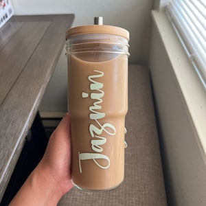 Personalized Glass Cup, Boba Glass With Lid and Straw-Wide Straw for Boba, Bubble Tea Tumbler, Glass Tumbler, Large Cup -22Oz