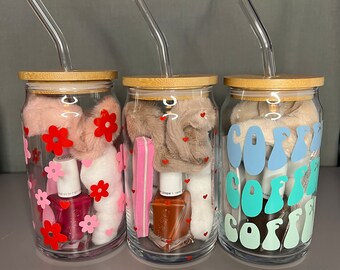 Manicure Drink Glass -Essie Gel Nail polish Gift- Drinking Glasses With Lid & Straw- Pedicure Glasses- Gifts For Her- Gifts for Mom