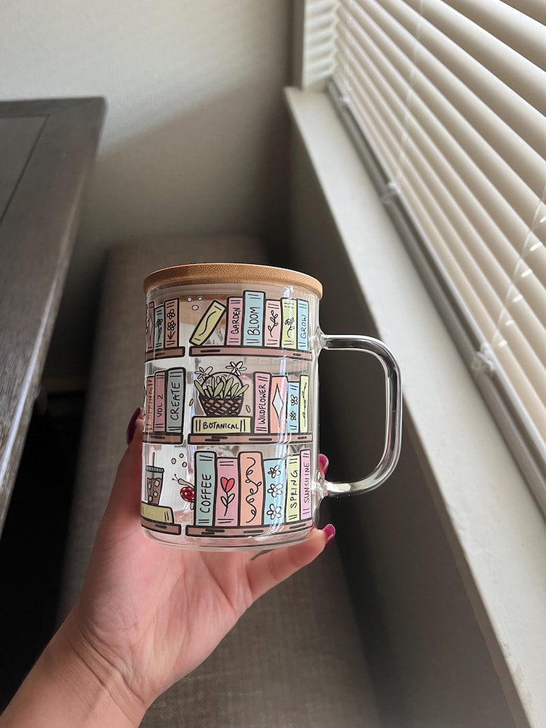Book Mug, Coffee Mug Gifts for Friends Cute Gifts, Glass Mugs With Lid