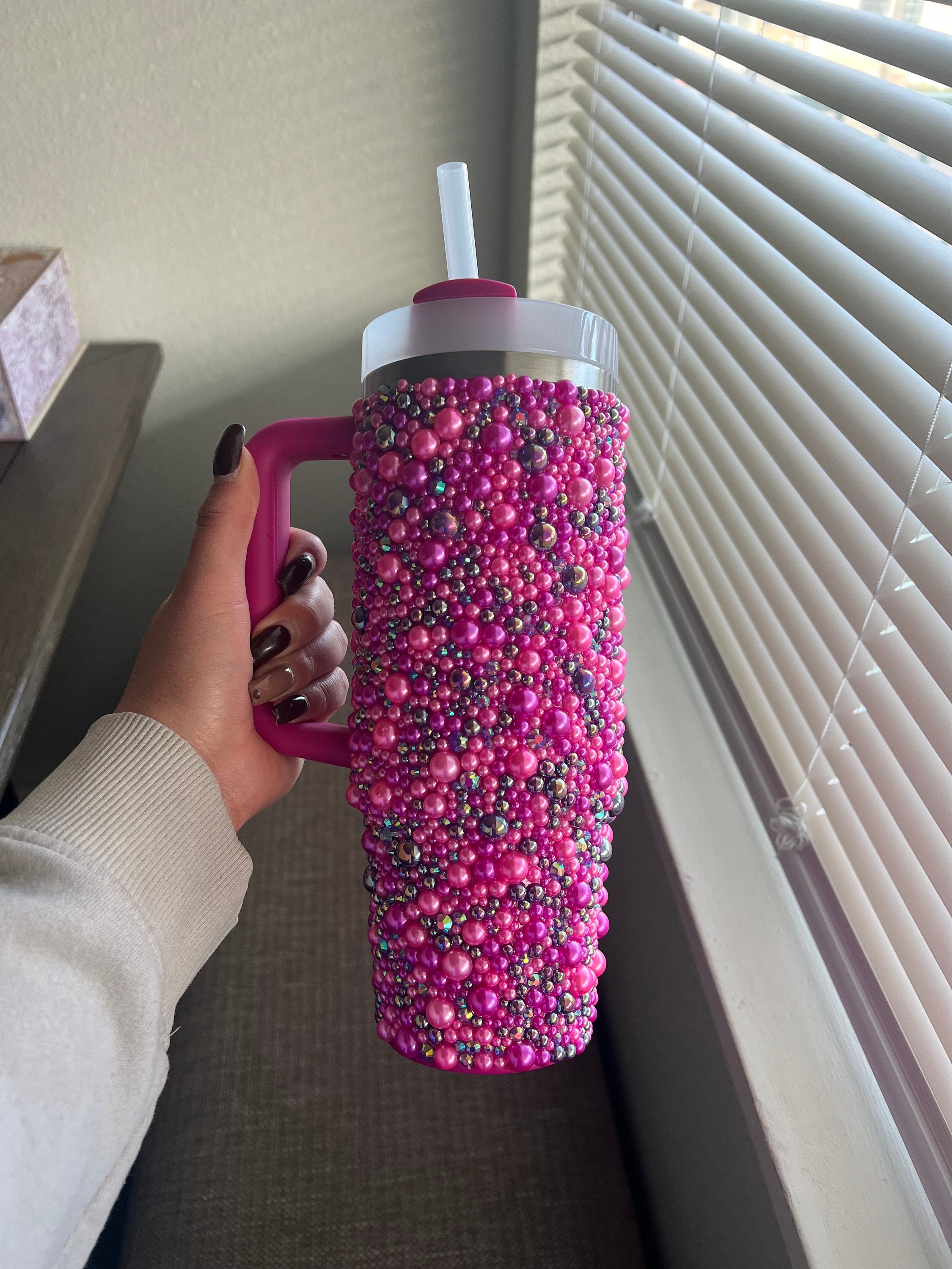 Fuchsia & Lilac Pearl Stanley Tumbler, Rhinestone Tumbler-30 Oz