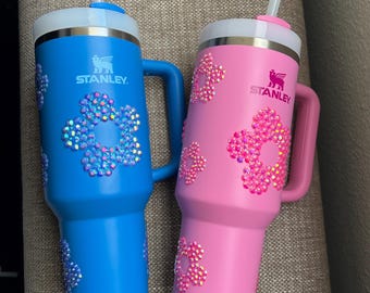 Daisy rhinestone stanley tumbler, Rhinestone tumbler-40 oz Stanley quencher H2.0 Flowstate stainless steel tumbler. READY TO SHIP!