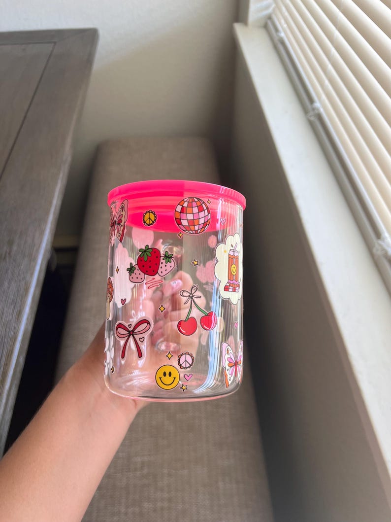 Retro Iced Coffee Mug, Coquete Cherry Mug Gifts for Friends, Glass Mugs