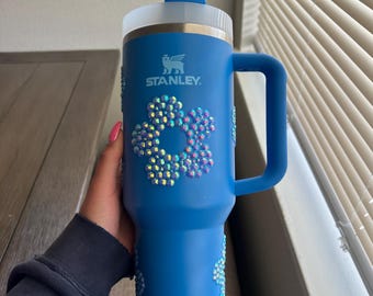 Daisy rhinestone stanley tumbler, Rhinestone tumbler-40 oz Stanley quencher H2.0 Flowstate stainless steel tumbler. READY TO SHIP!
