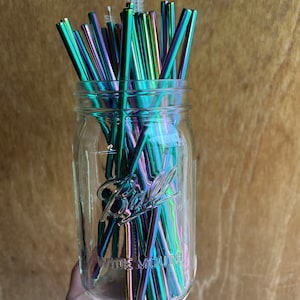 3 Colorful Stainless Steel Straws, Reusable Rainbow Straw, 8.4 inch Straws with Cleaning Brush, Multicolor Eco friendly Straws