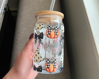 Vaso fantasma Coquette, vasos de Halloween, vaso para café helado - vaso de boba con tapa y pajita
