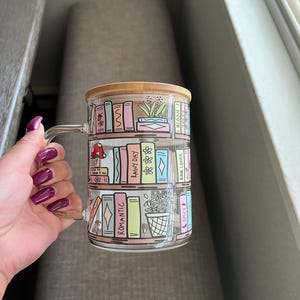 Book mug, Coffee mug - Gifts for friends- Cute Gifts, Glass mugs with lid & straw image 4