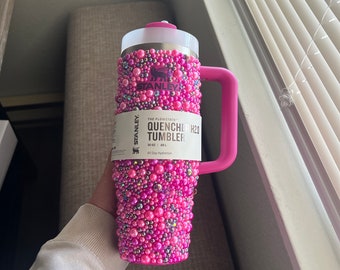Fuchsia & Lilac Pearl Stanley tumbler, Rhinestone tumbler-30 oz Stanley quencher H2.0 Flowstate stainless steel tumbler